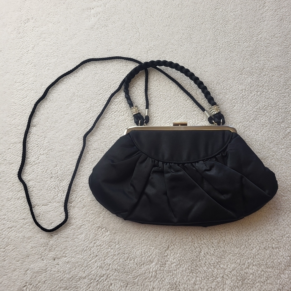 Preston and York Classic Black Clip Purse With Braided Faux Diamond Handle - Picture 2 of 5